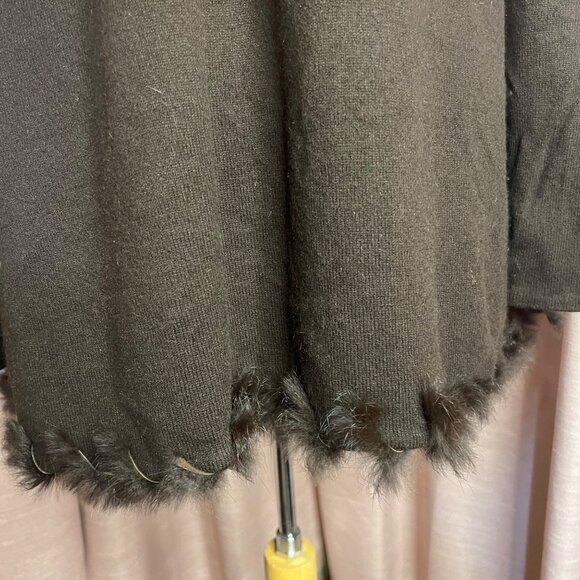 Jones New York Signature L Brown Rabbit Fur Trim Cardigan Viscose/Lamb Wool - Picture 14 of 16